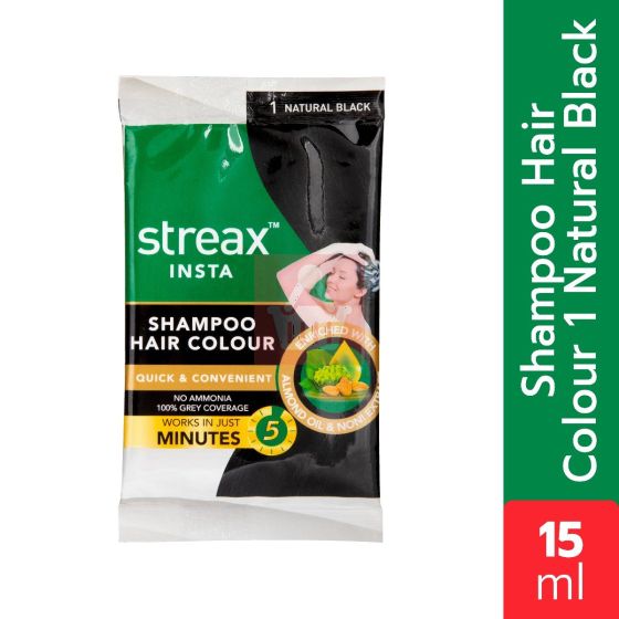 Streax Insta Shampoo Hair Colour 1 Natural Black- 15ml