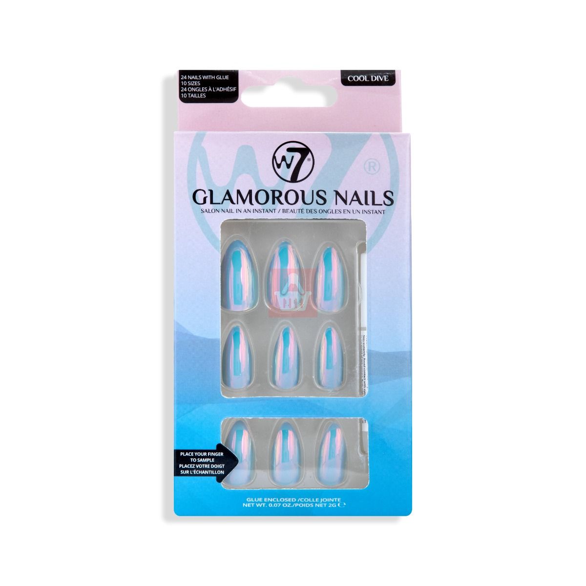 W7 Glamorous False Nails With Glue Cool Dive 24 Pcs